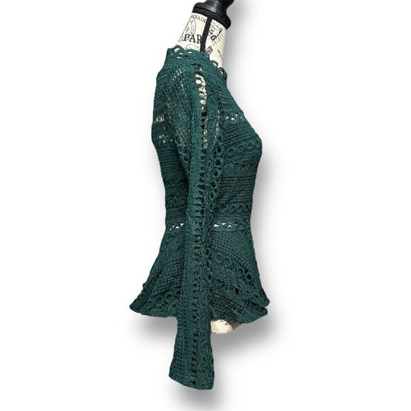 Anthropologie Endless Rose XS Green Crochet Lace Peplum Blouse Coquette Chic NW - Picture 3 of 8